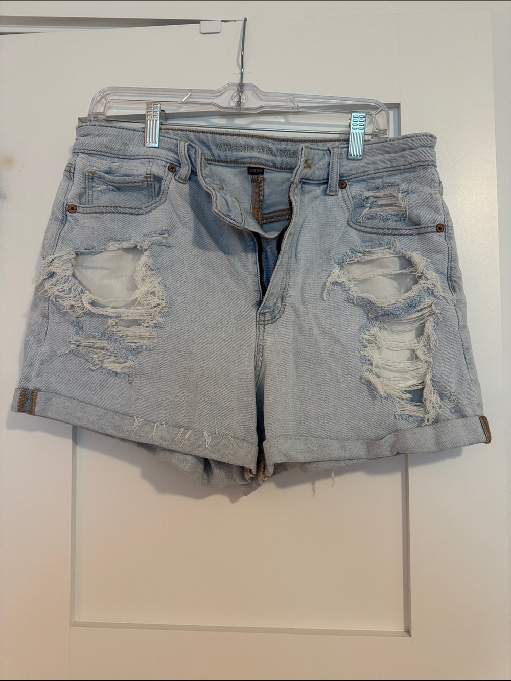 American Eagle Outfitters Light Blue Distressed Denim Shorts
